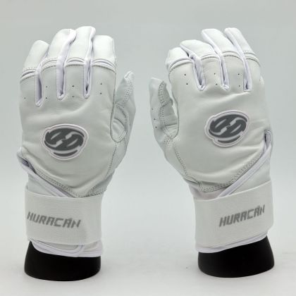 All White-Long Cuff-Batting Gloves 